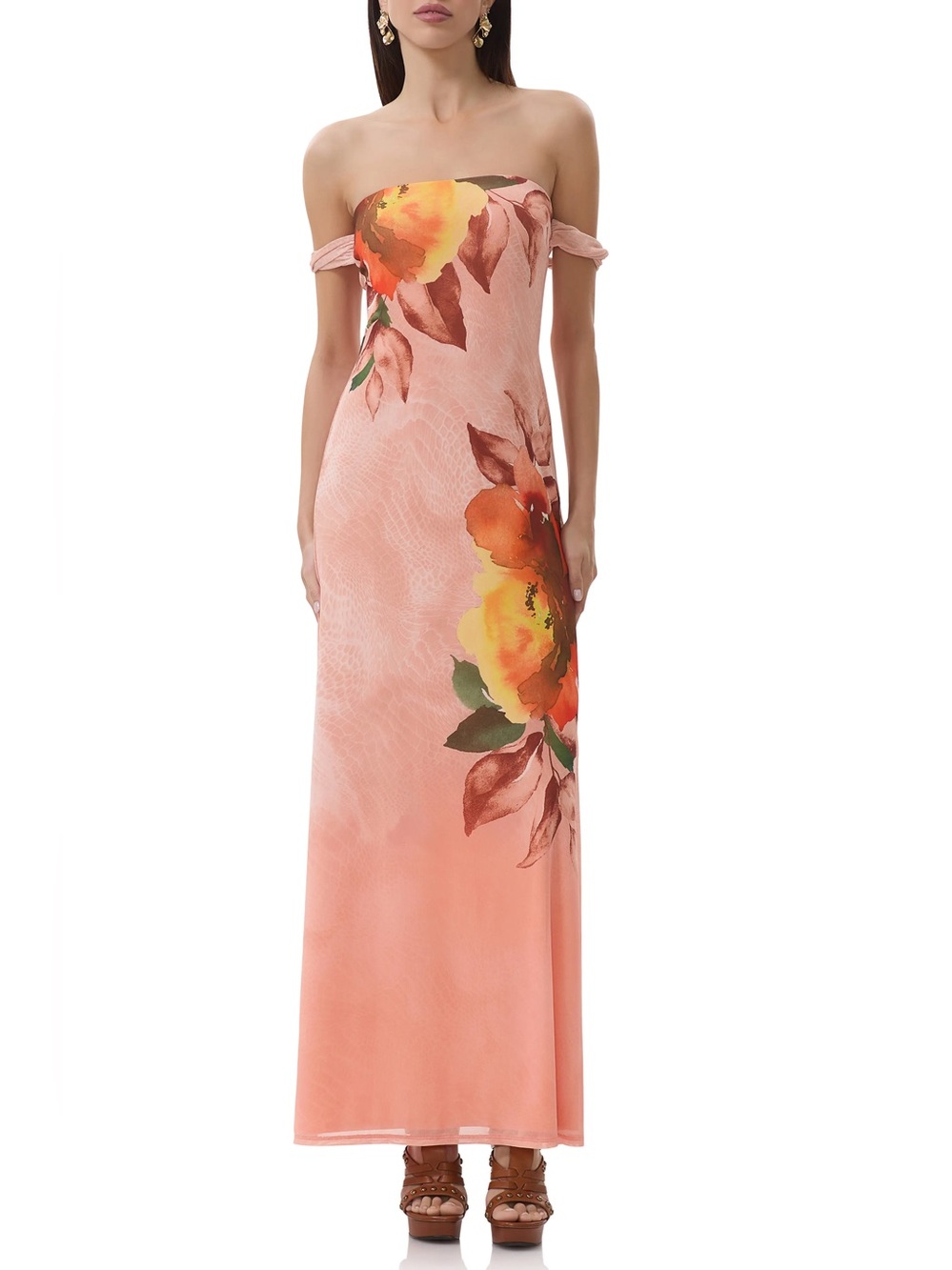 AFRM Strapless Coral Pink Floral Maxi Dress